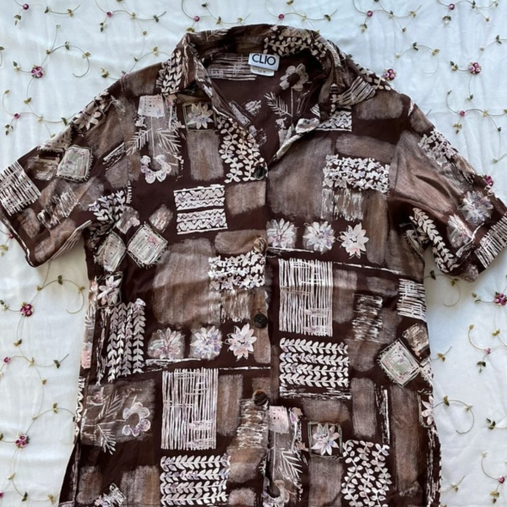 vintage brown print button up